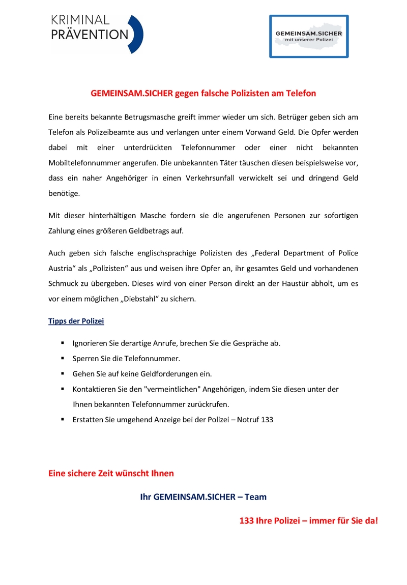 Sicherheitstipp - GEMEINSAM.SICHER unterwegs